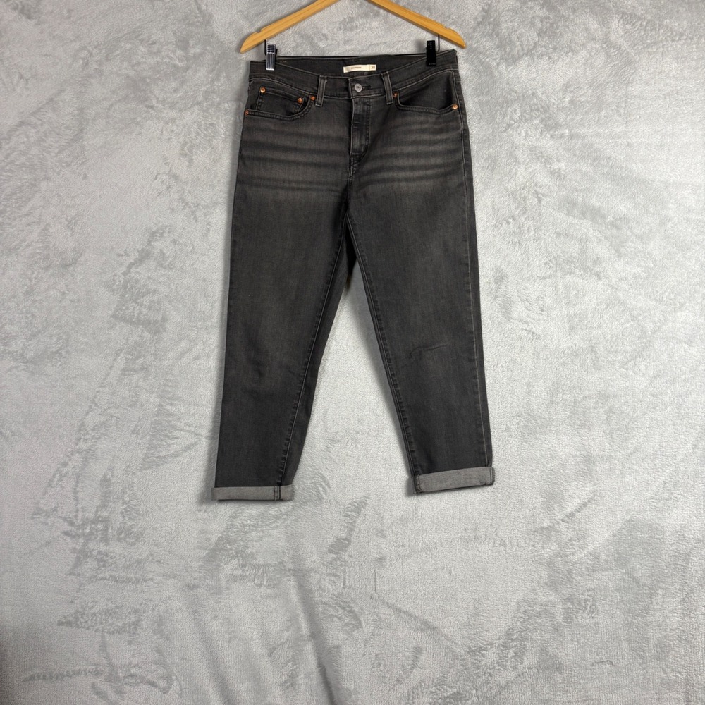 Levis Boyfriend Jeans Womens 30 Charcoal Gray Mid Rise Stretch Denim 19887-0242
